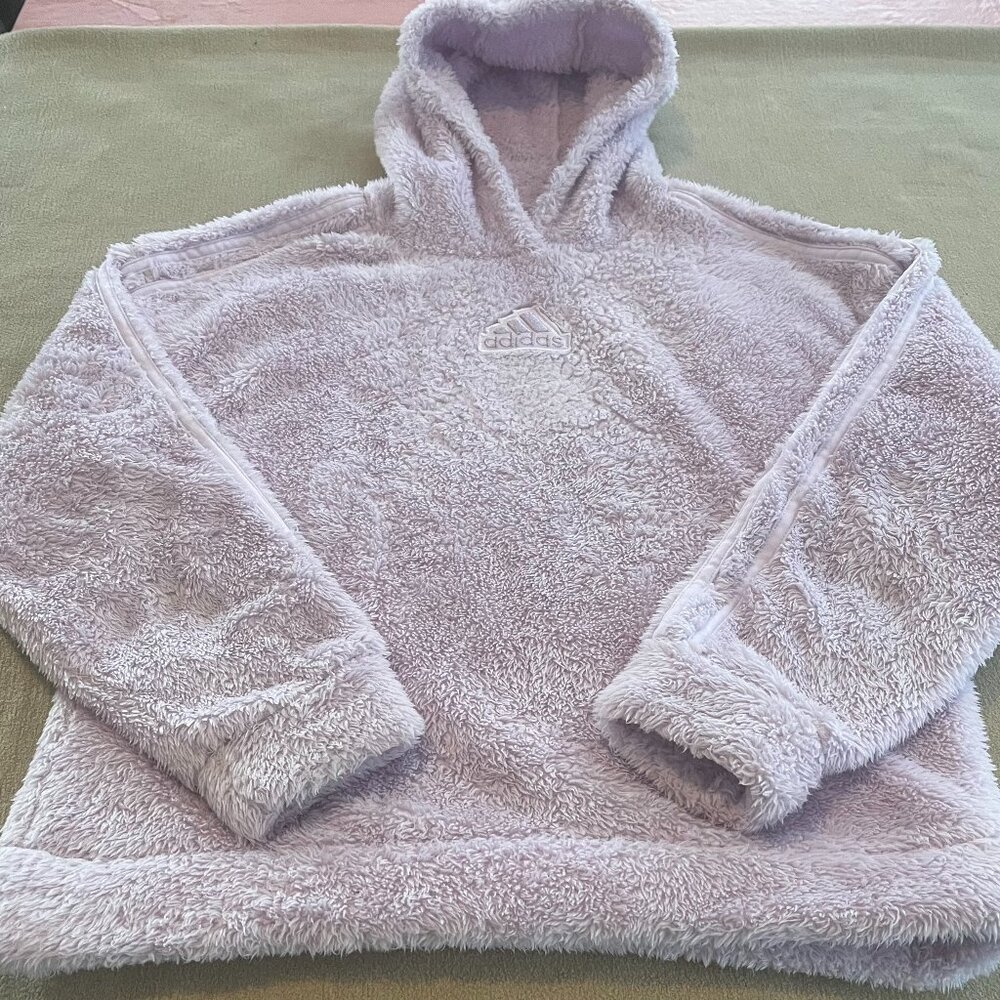 Addidas Girls Pink Fur Pullover Sweater w/Hood Long Sleeves 10-12 Years